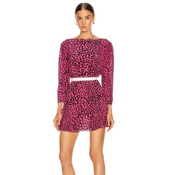 RIXO Kyla Leopard Print Barbiecore Mini Dress XS - Picture 2 of 9